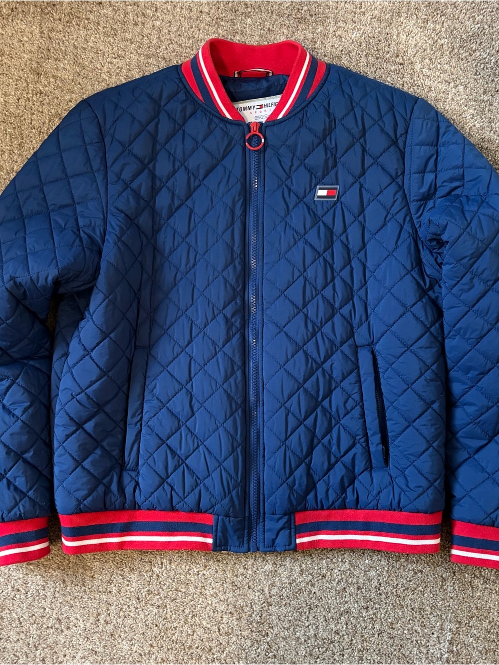 Tommy Hilfiger sport Navy Quilted Puffer Jacket with Red Trim